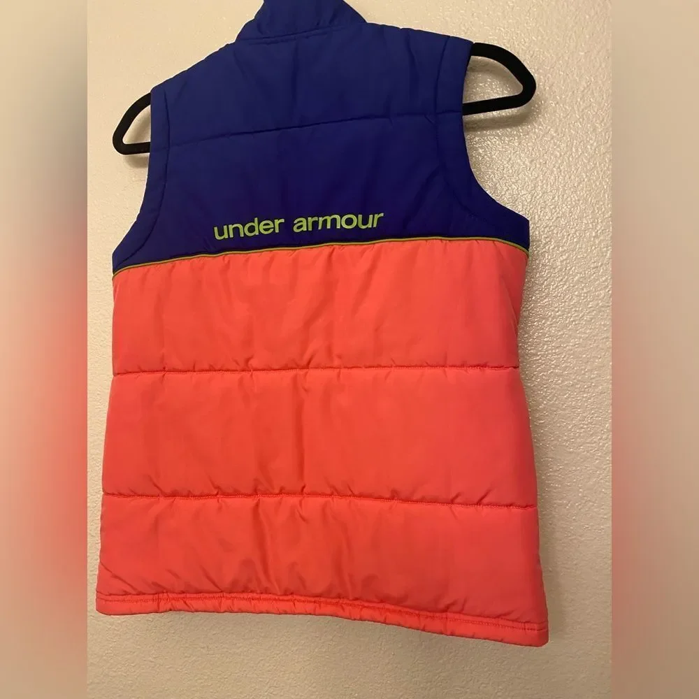 Under Armour color block full-zip puffer vest hot pink blue girls Youth M 10-12